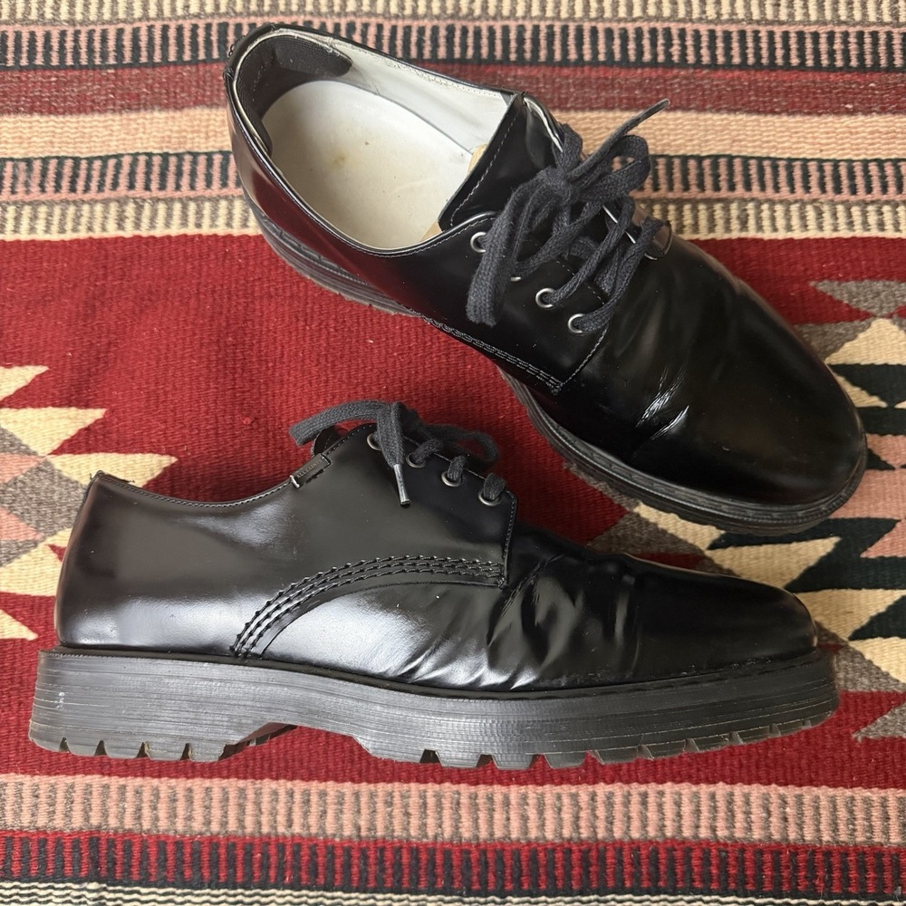 AllSaints Black Leather Lace Up Loafers Shoes Sz EU 42 US 10 Chunky Rubber Soles